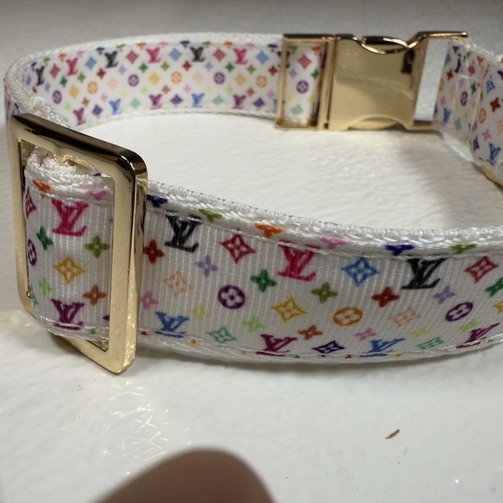 Luxury Dog Collar, Size L, Colorful, Gold Hardware, 1" Wide. - Picture 6 of 12